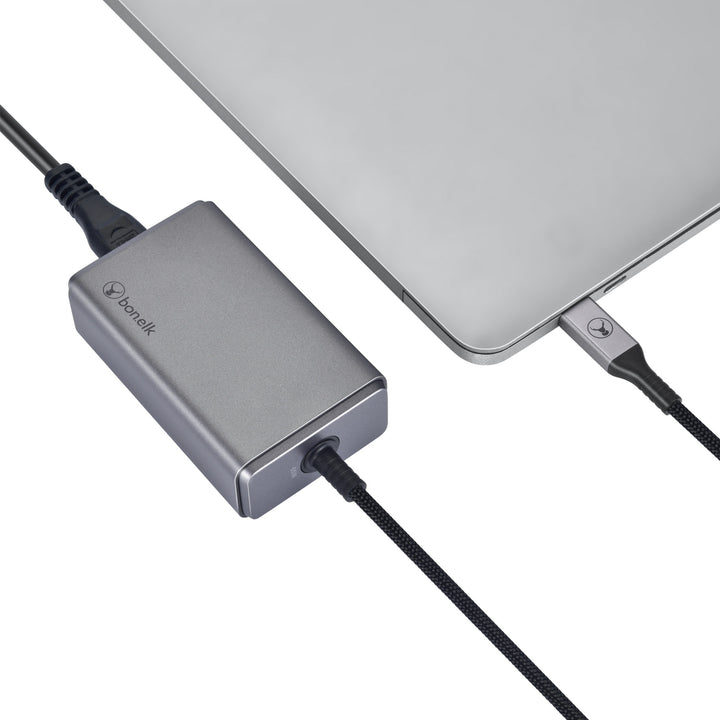 Bonelk Long-Life 65W PD GaN Desktop Charger, in-built USB-C Cable 1.5m - Space Grey