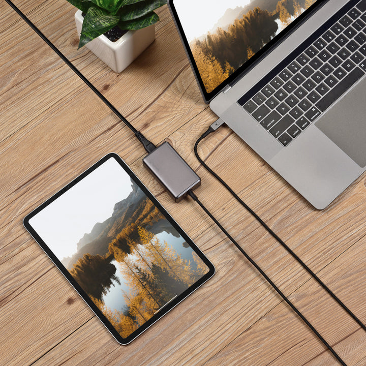 Bonelk Long-Life 65W PD GaN Desktop Charger, in-built USB-C Cable 1.5m - Space Grey