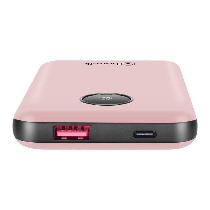 Bonelk 10k mAh Power Bank Mini, 1 x USB-C PD20W, 1 x USB-A QC22.5W - Pink