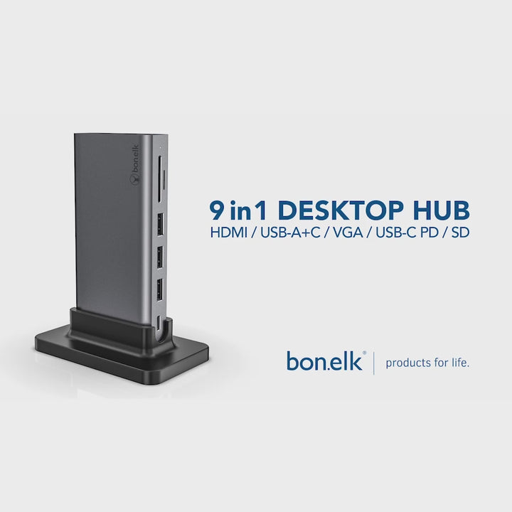 Bonelk Long-Life USB-C to 9in1 Multiport Desktop Hub - Space Grey