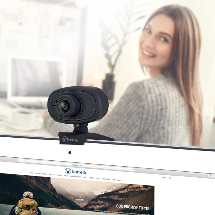 Bonelk USB Webcam, Clip On, 720p - Black