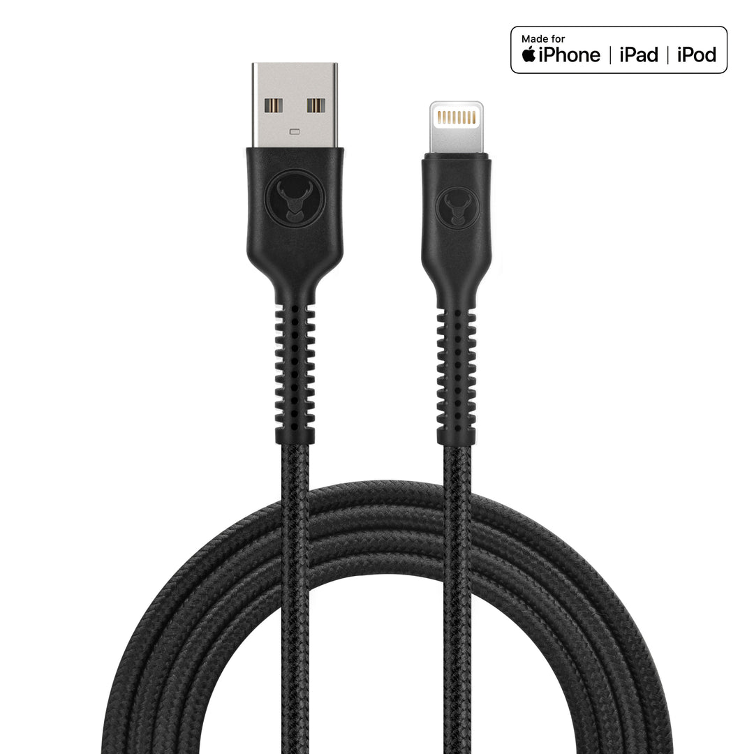 Bonelk Long-Life Easy-Grip USB-A to Lightning Cable (1.2m) - Black