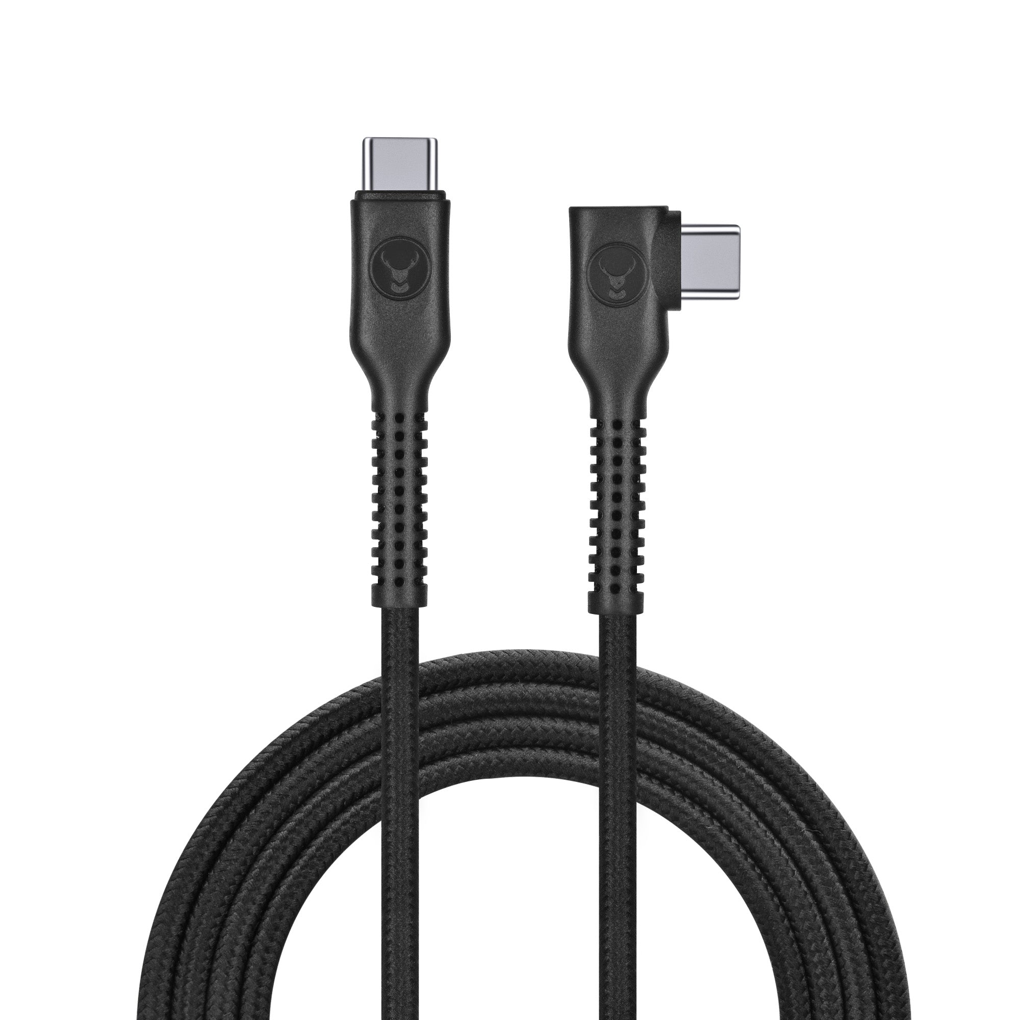 Bonelk Long-Life Easy Grip USB-C to USB-C Right Angle Cable, 100W (2m) - Black