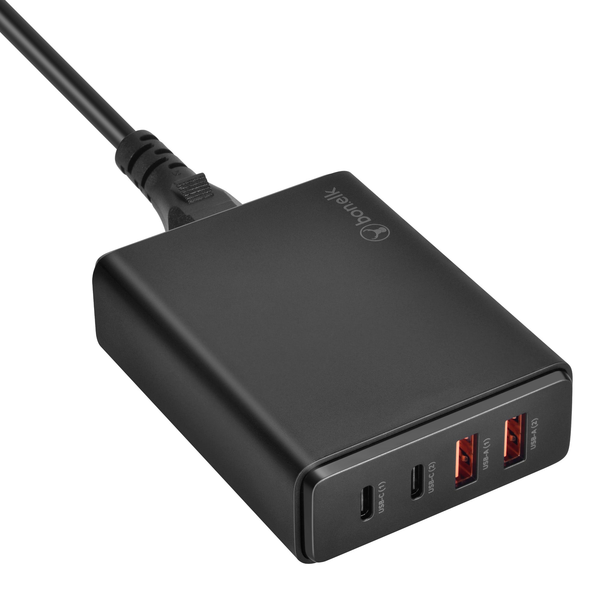 Bonelk 65W PD GaN Desktop Charger, 2 x USB-C, 2 x USB-A - Black