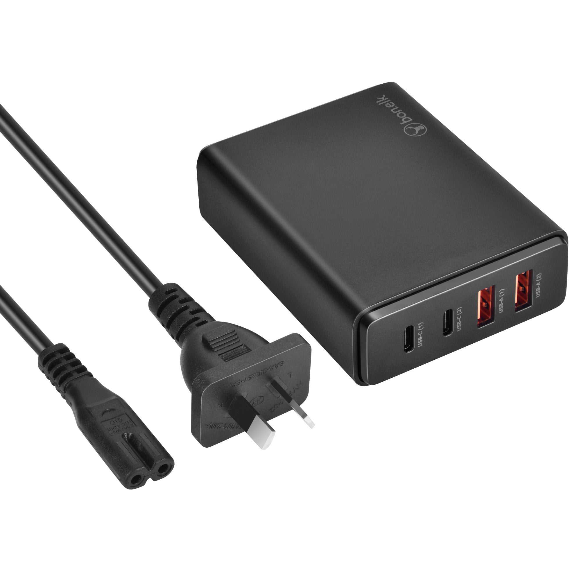 Bonelk 65W PD GaN Desktop Charger, 2 x USB-C, 2 x USB-A - Black