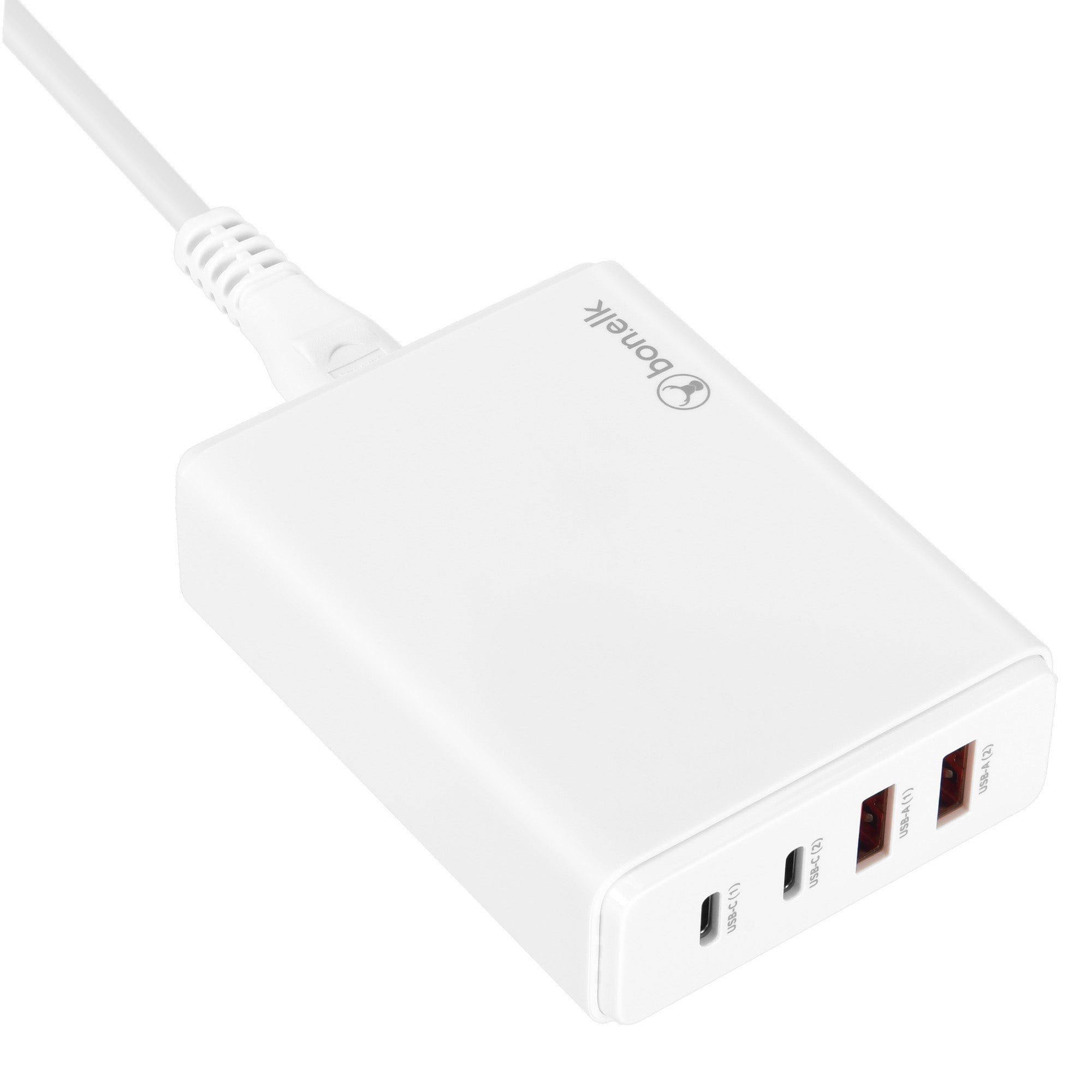 Bonelk 65W PD GaN Desktop Charger, 2 x USB-C, 2 x USB-A - White