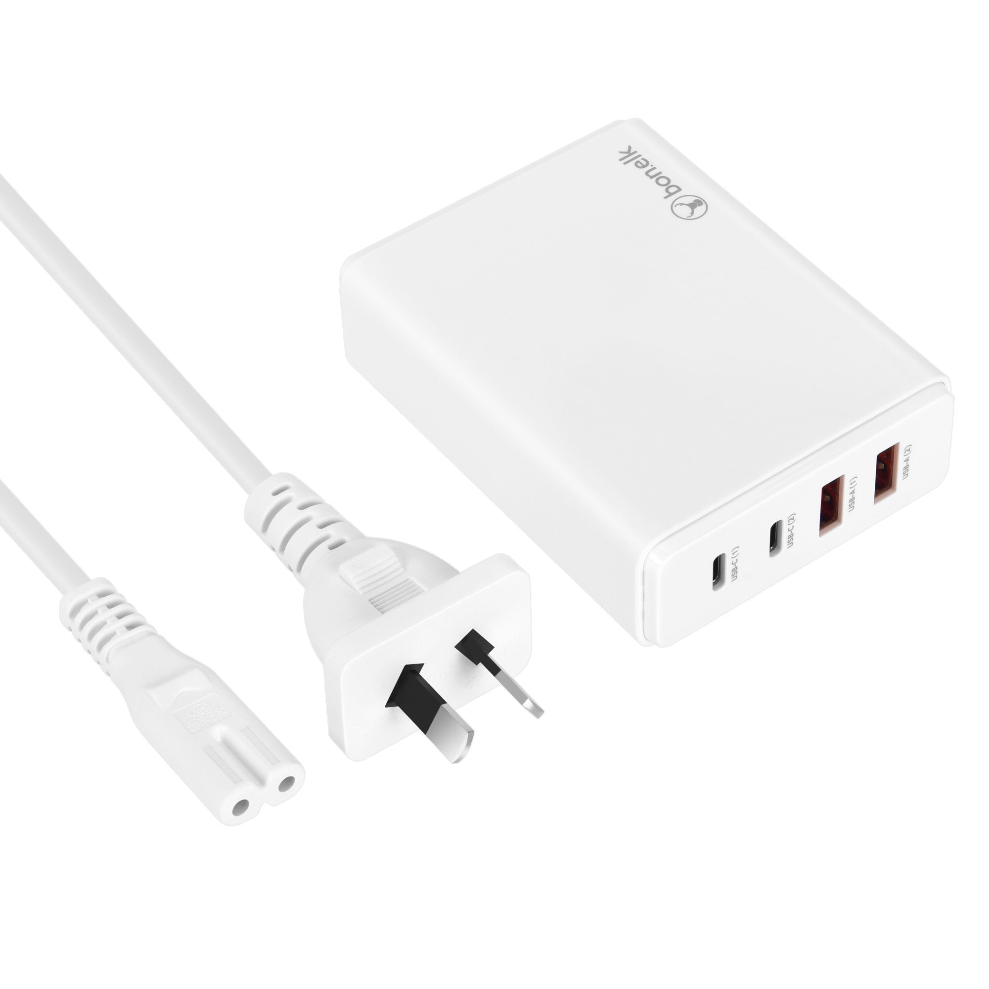 Bonelk 65W PD GaN Desktop Charger, 2 x USB-C, 2 x USB-A - White