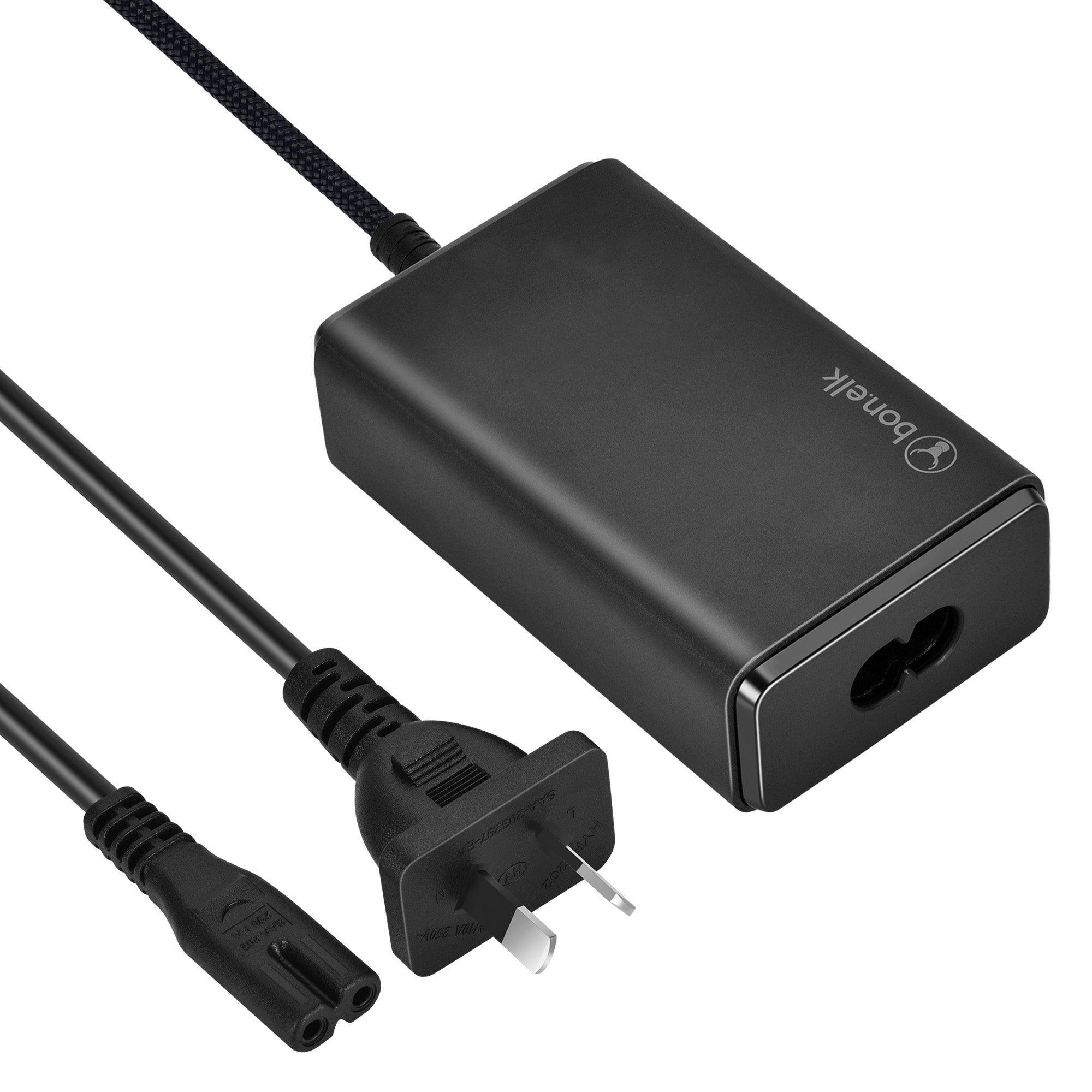 Bonelk Long-Life 65W PD GaN Desktop Charger, in-built USB-C Cable 1.5m - Black