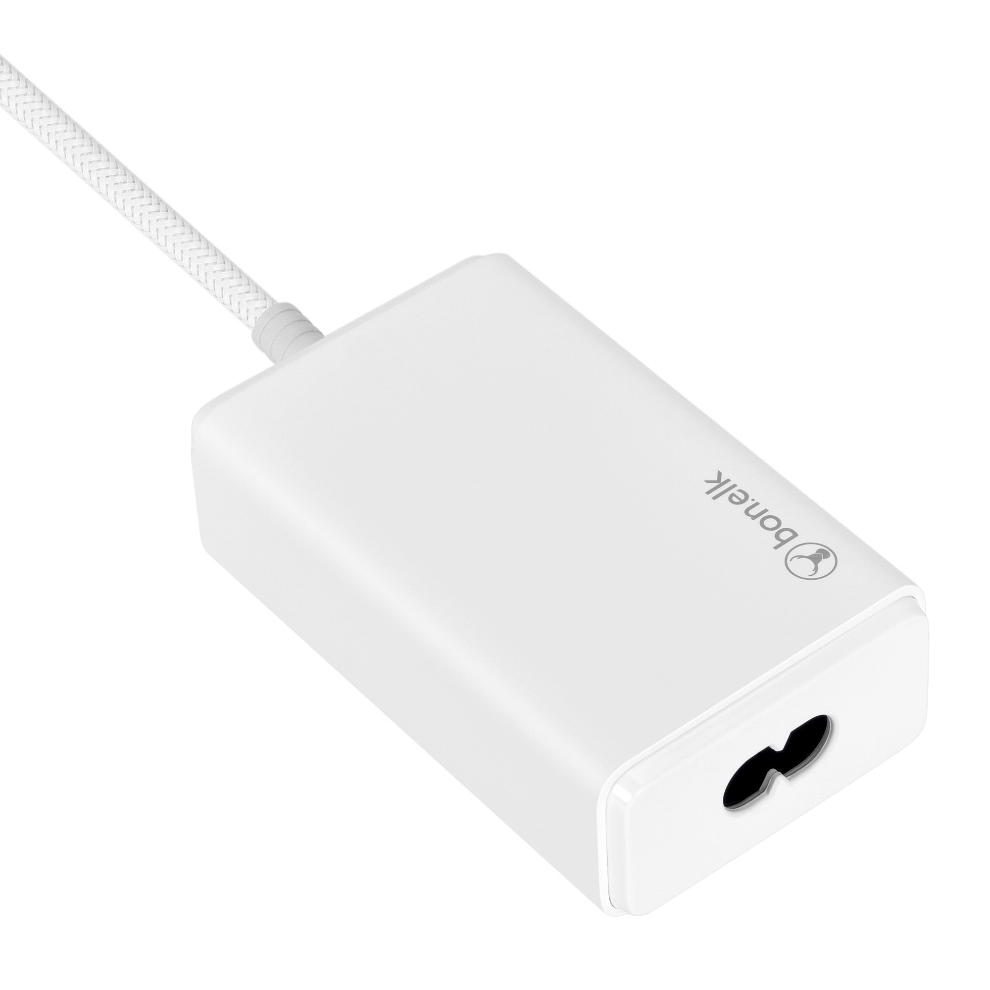 Bonelk Long-Life 65W PD GaN Desktop Charger, in-built USB-C Cable 1.5m - White