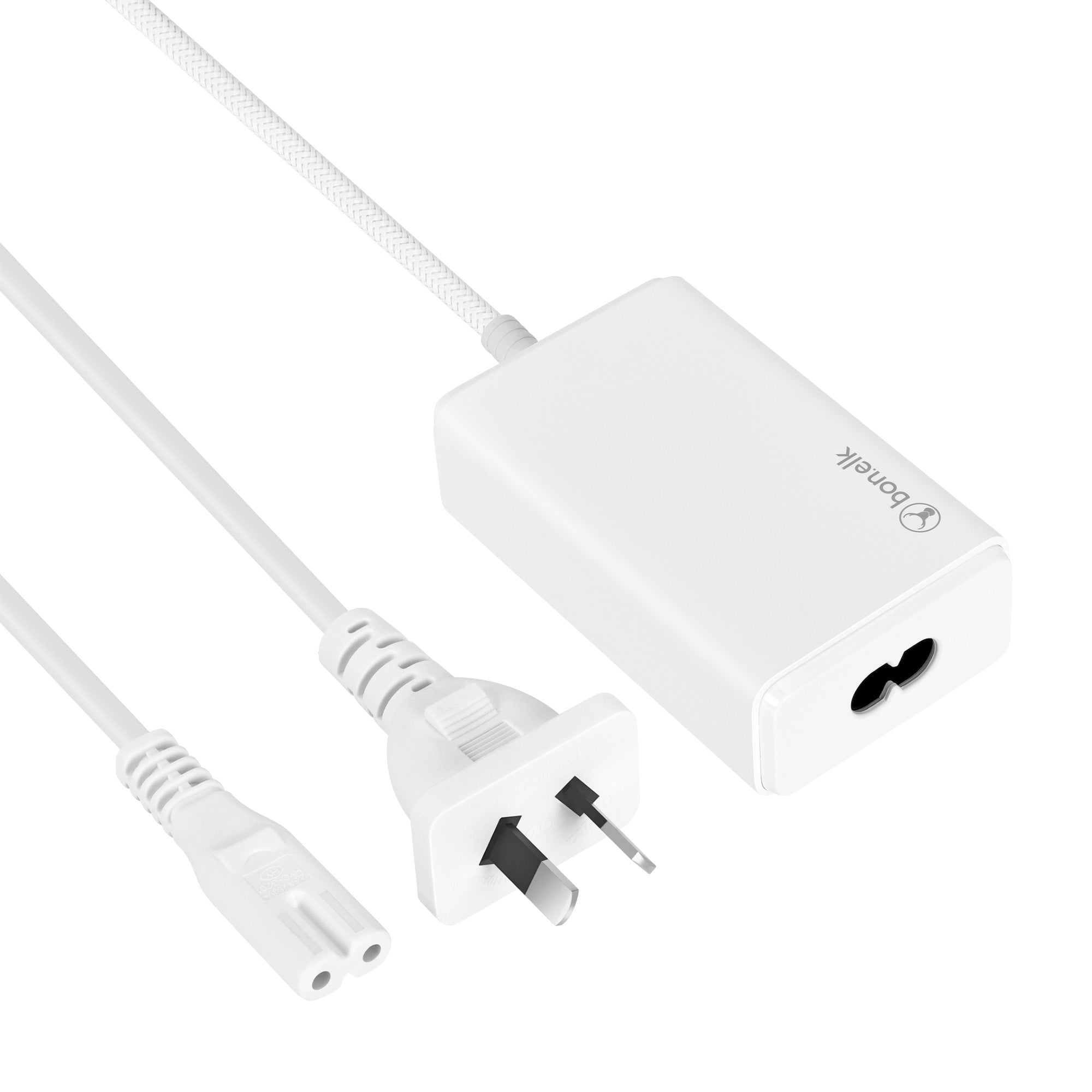 Bonelk Long-Life 65W PD GaN Desktop Charger, in-built USB-C Cable 1.5m - White