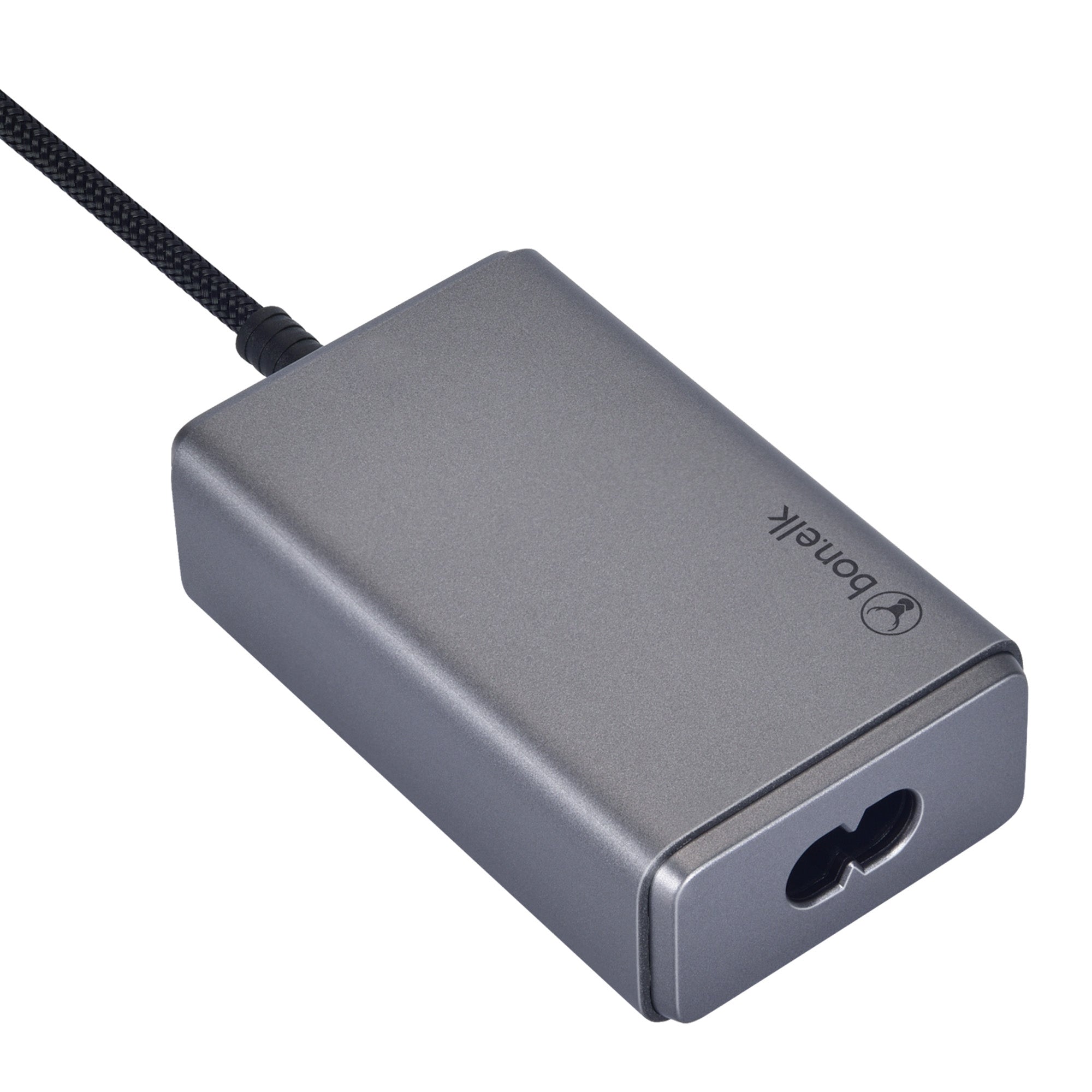 Bonelk Long-Life 65W PD GaN Desktop Charger, in-built USB-C Cable 1.5m - Space Grey