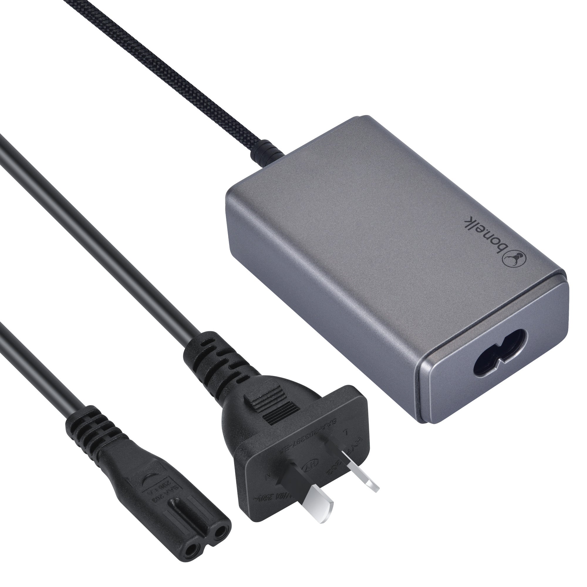Bonelk Long-Life 65W PD GaN Desktop Charger, in-built USB-C Cable 1.5m - Space Grey
