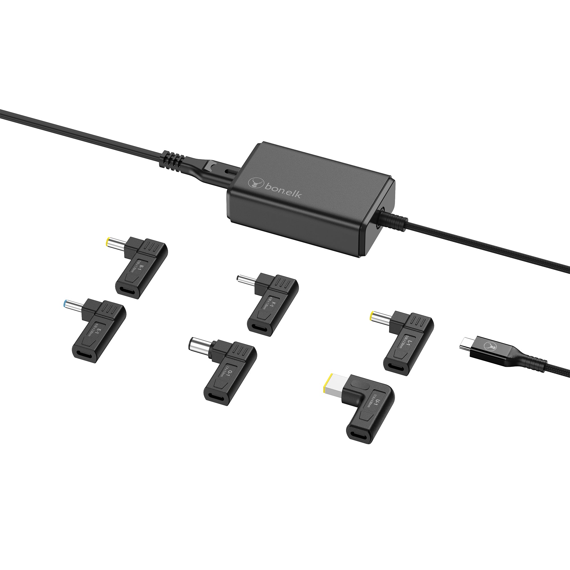 Bonelk Long-Life 65W GaN Multi-Device Laptop Charger, in-built Cable (1.5m) - Black