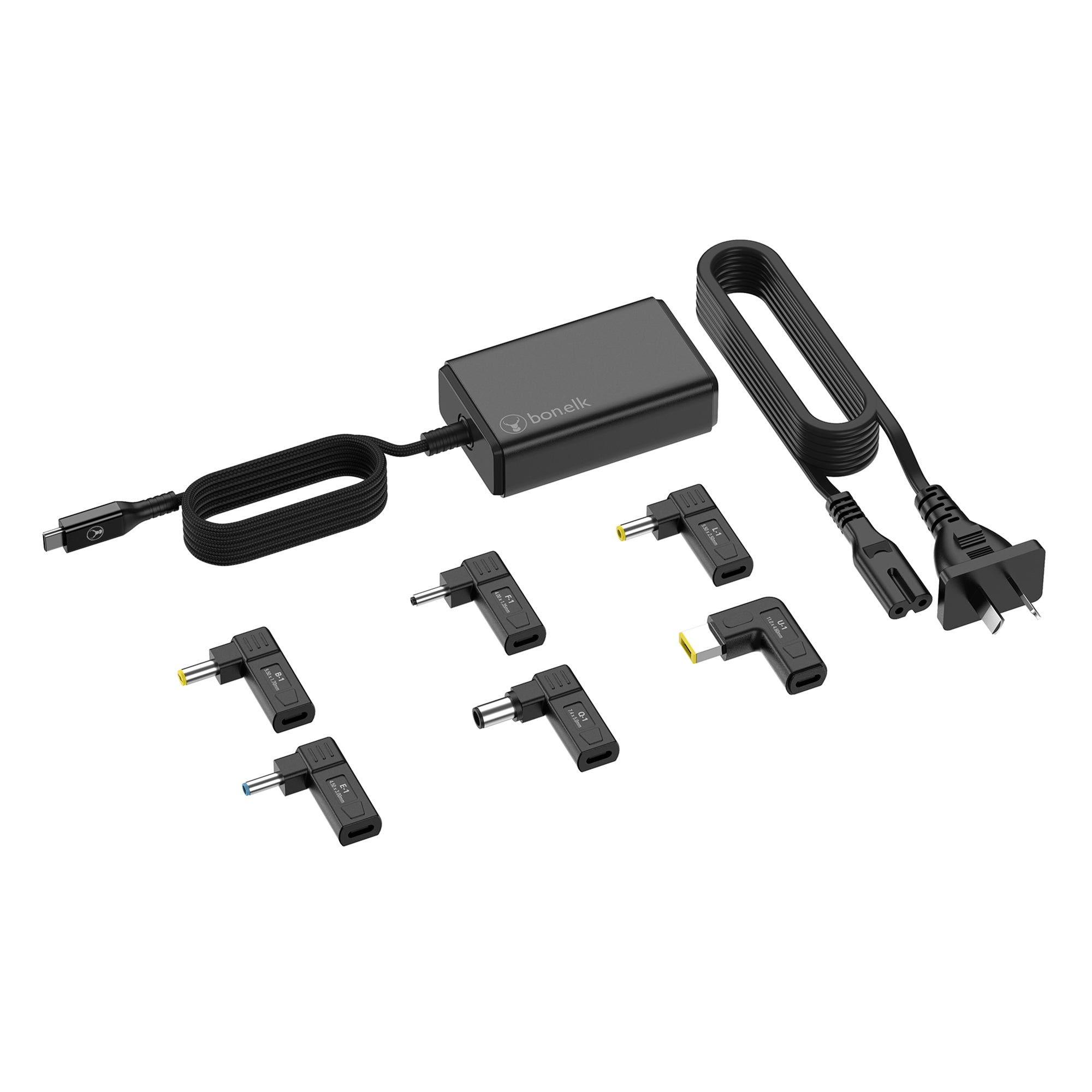 Bonelk Long-Life 65W GaN Multi-Device Laptop Charger, in-built Cable (1.5m) - Black