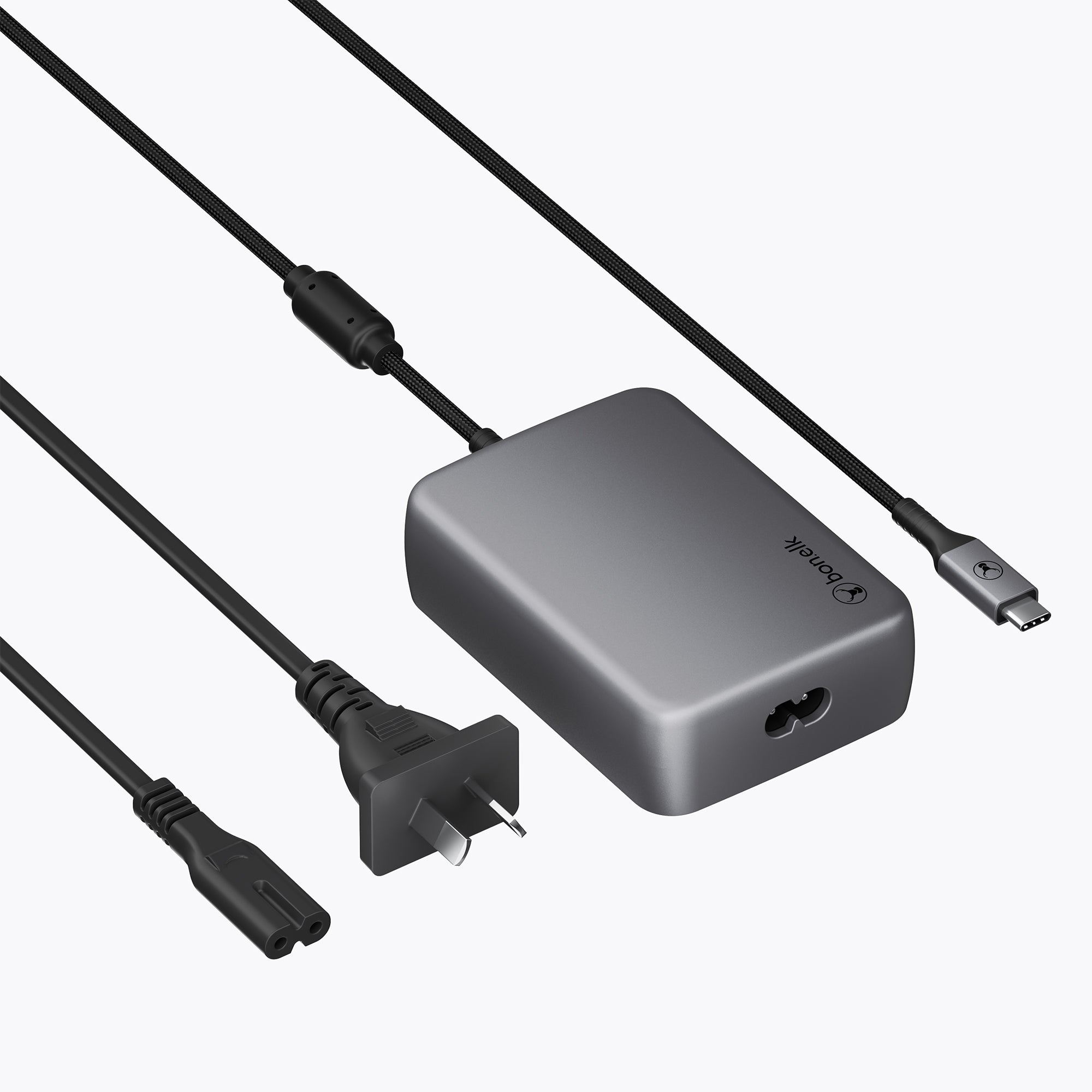 Bonelk Long-Life 100W PD GaN Laptop Charger, in-built USB-C Cable 1.5m - Space Grey