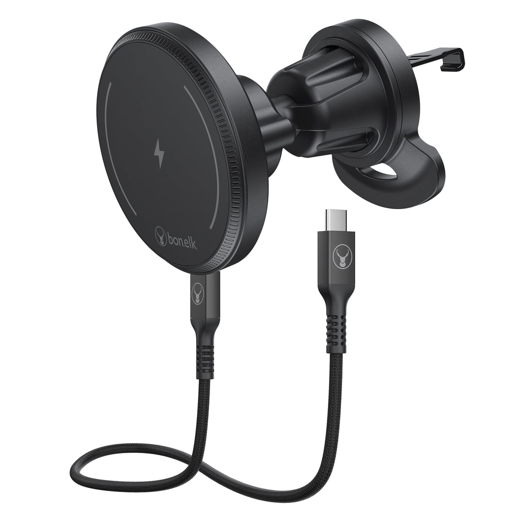 Bonelk Magnetic 15W Wireless Charging Vent Mount + PD 30W Car Charger - Black