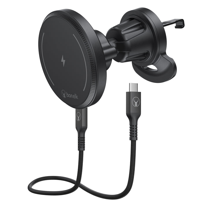 Bonelk Magnetic 15W Wireless Charging Vent Mount + PD 30W Car Charger - Black