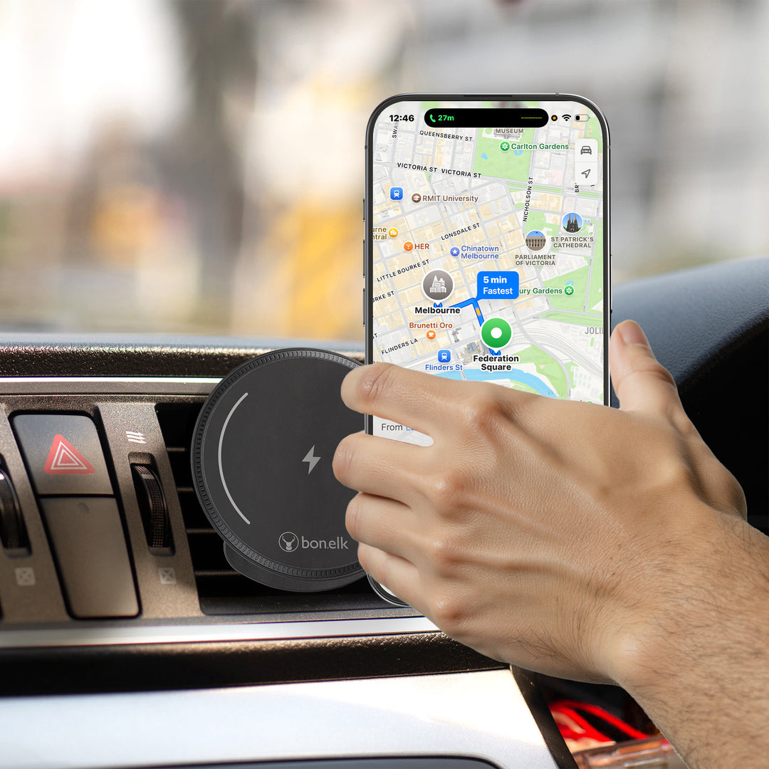 Bonelk Magnetic 15W Wireless Charging Vent Mount + PD 30W Car Charger - Black