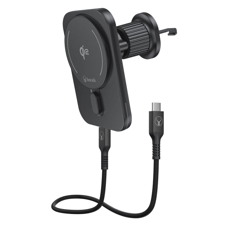 Bonelk Qi2 Magnetic 15W Charging Vent Mount + PD 30W Car Charger - Black