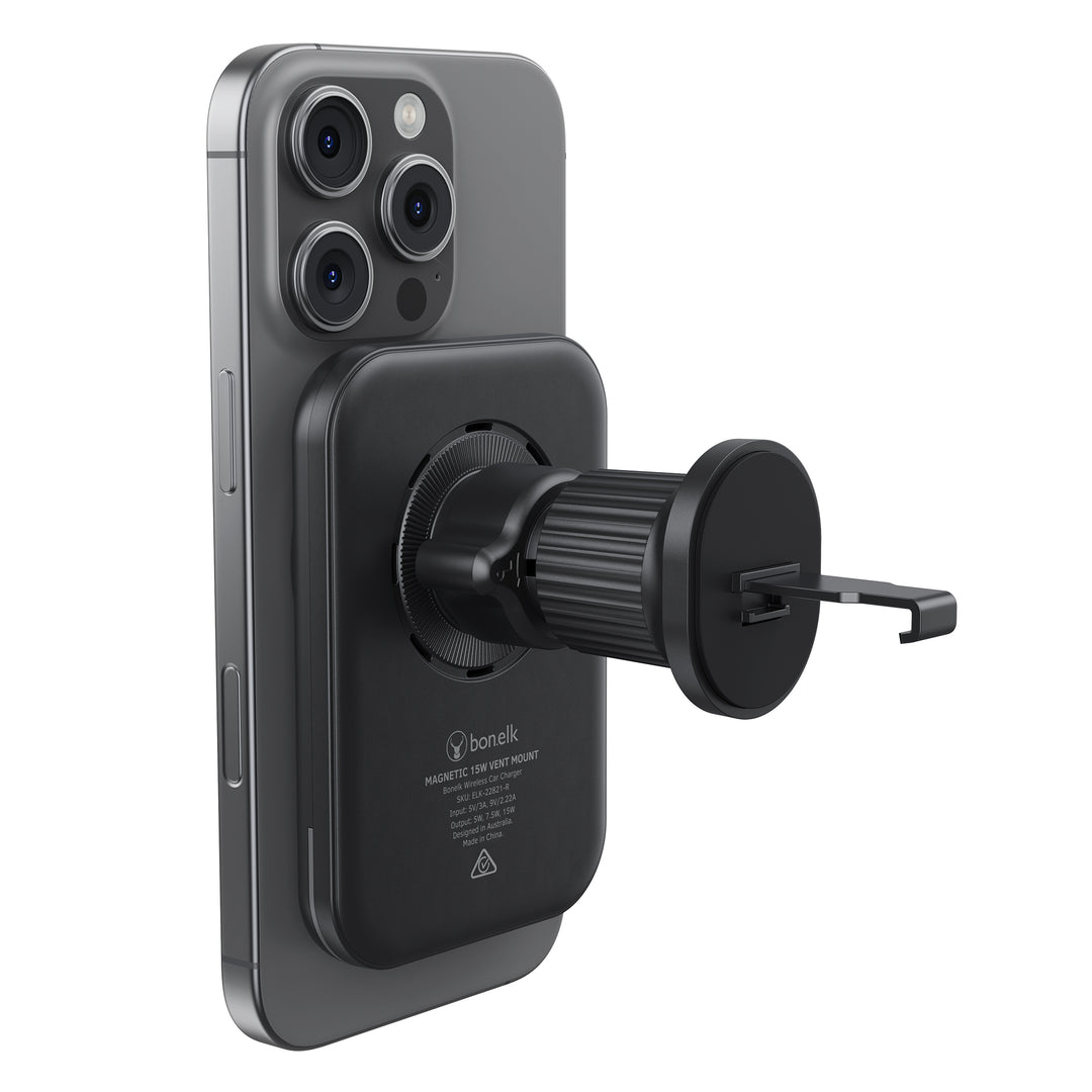 Bonelk Qi2 Magnetic 15W Charging Vent Mount + PD 30W Car Charger - Black