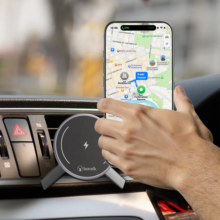 Bonelk Cooling Magnetic 15W Charging Vent Mount + PD 30W Car Charger - Black