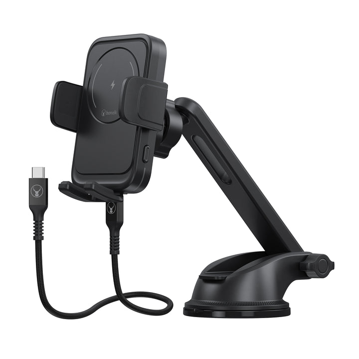 Bonelk Universal Extend Suction Mount, 15W Wireless Charging Phone Holder - Black