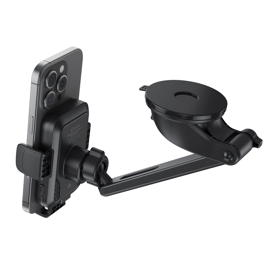Bonelk Universal Extend Suction Mount, 15W Wireless Charging Phone Holder - Black