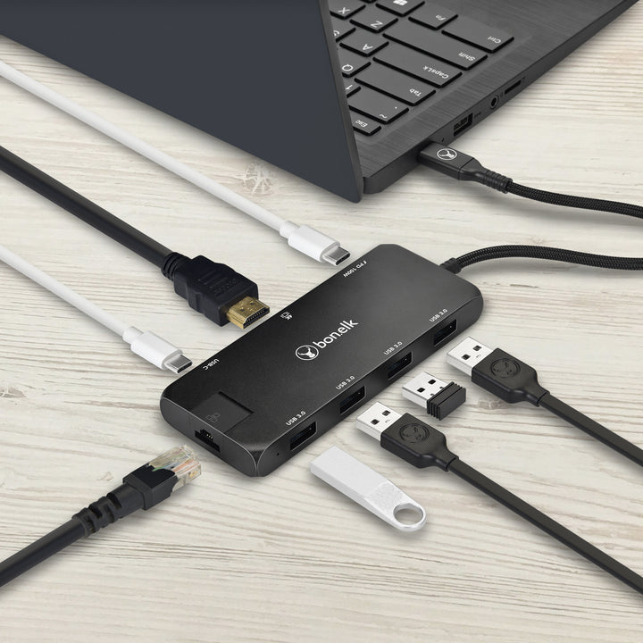 Bonelk Long-Life USB-C to 8in1 Multiport Hub - Black