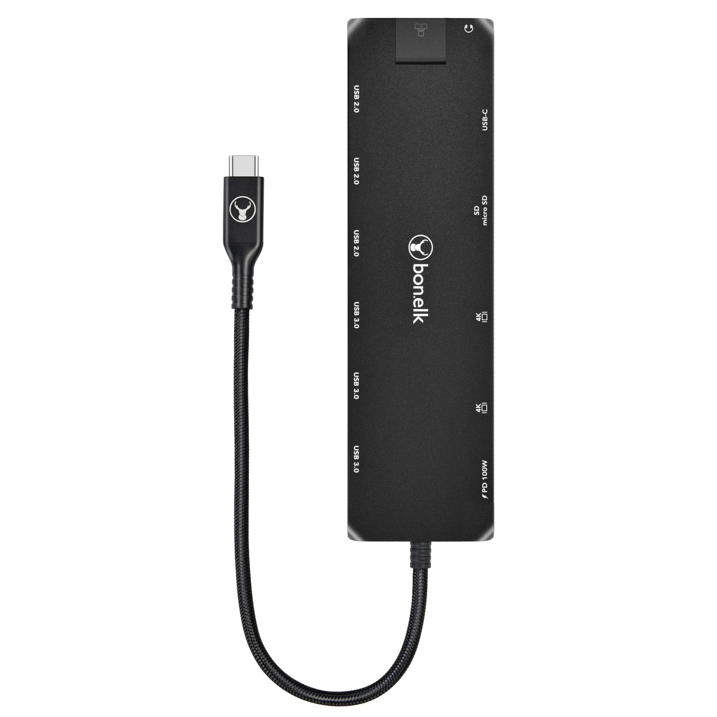 Bonelk Long-Life USB-C to 4 Port USB 3.0 Slim Hub (Black)