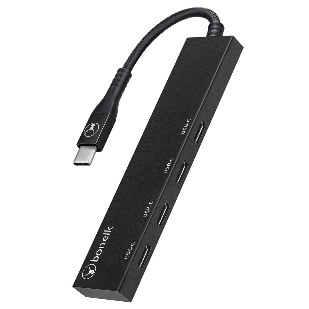 Bonelk Long-Life USB-C to 4 Port USB-C 3.0 Slim Hub - Black 