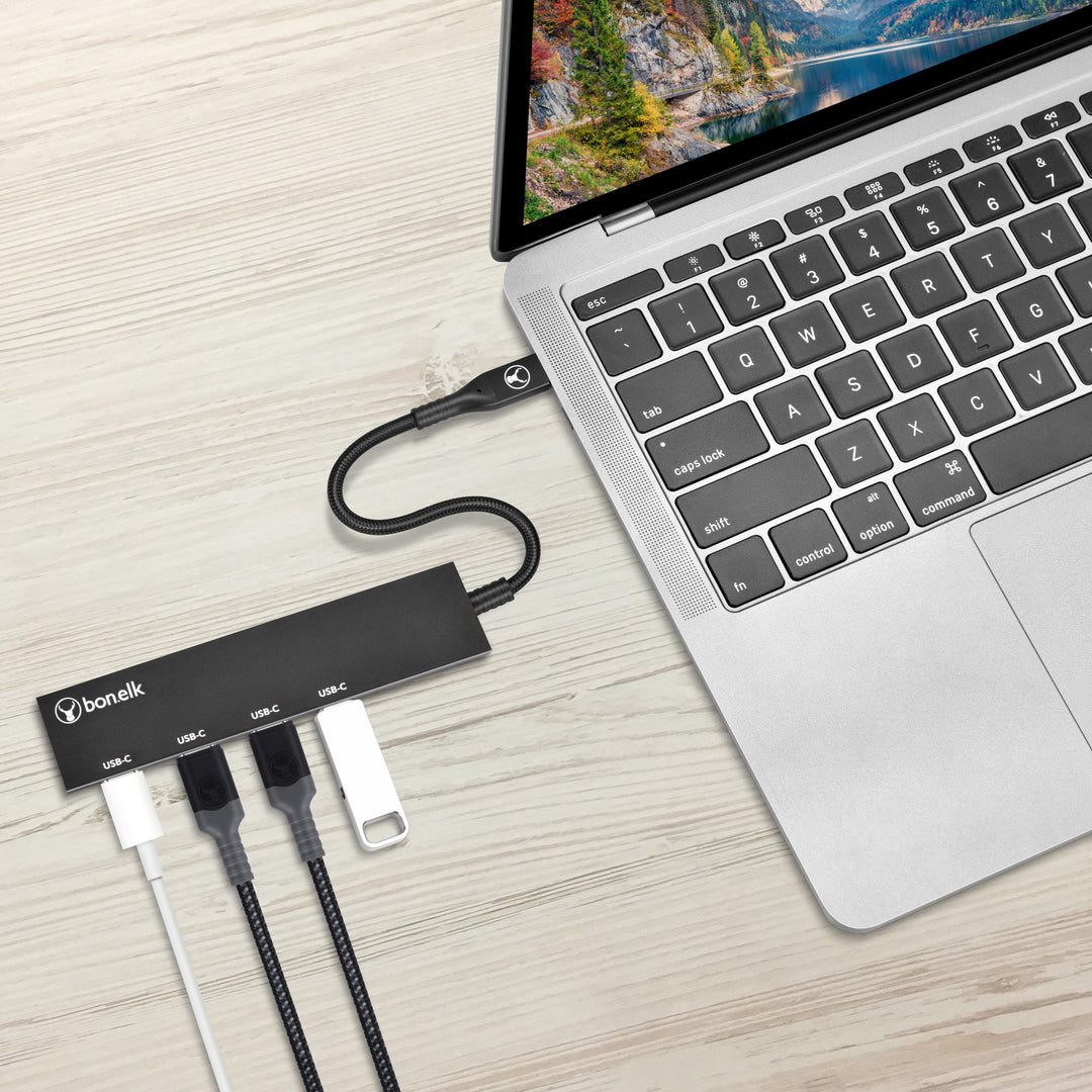 Bonelk Long-Life USB-C to 4 Port USB-C 3.0 Slim Hub - Black 