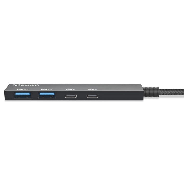 Bonelk Long-Life USB-C to 4 Port USB-C/USB-A 3.0 Slim Hub - Black 