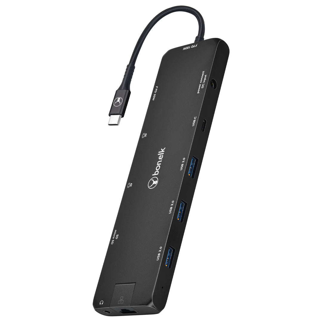 Bonelk Long-Life USB-C to 12in1 Multiport Powered Hub - Black
