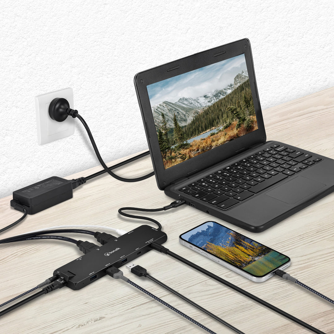 Bonelk Long-Life USB-C to 12in1 Multiport Powered Hub - Black