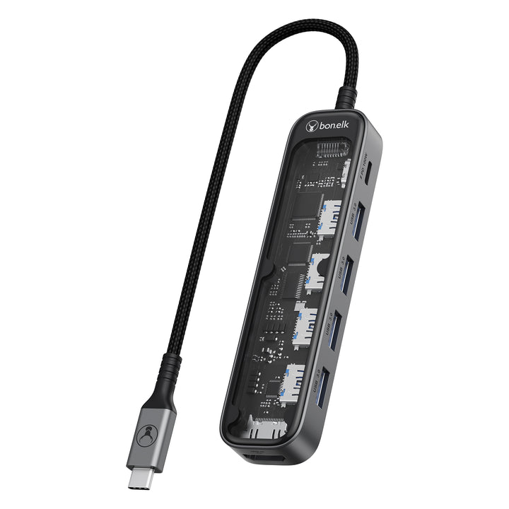 Bonelk Vision Long-Life USB-C to 6in1 Multiport Hub (inc SD) -  Clear