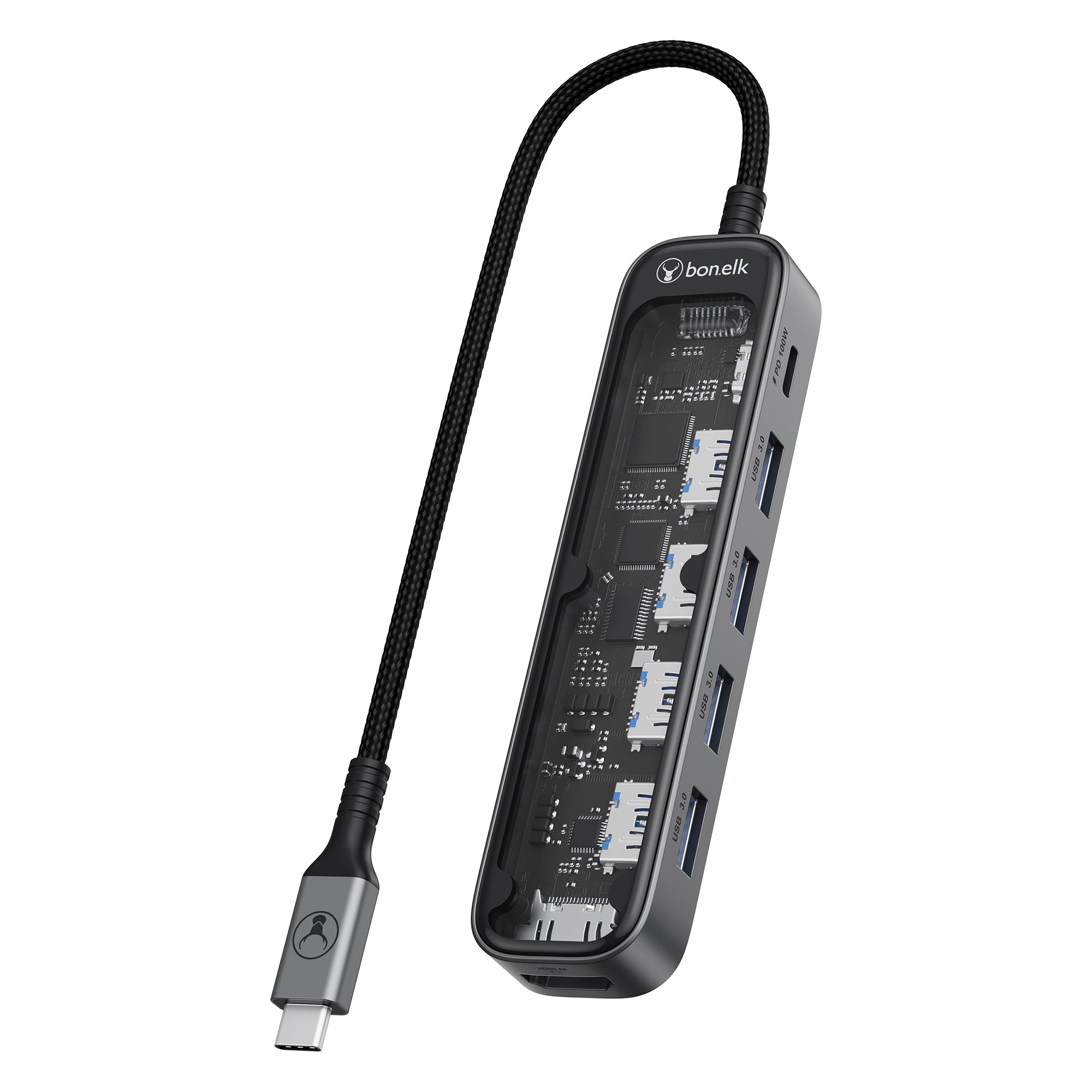 Bonelk Vision Long-Life USB-C to 6in1 Multiport Hub -  Clear