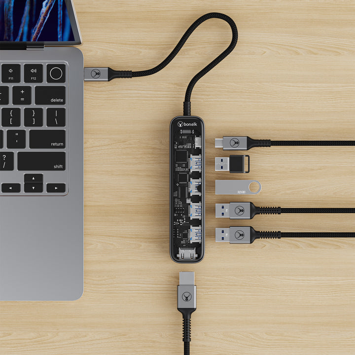 Bonelk Vision Long-Life USB-C to 6in1 Multiport Hub (inc SD) -  Clear