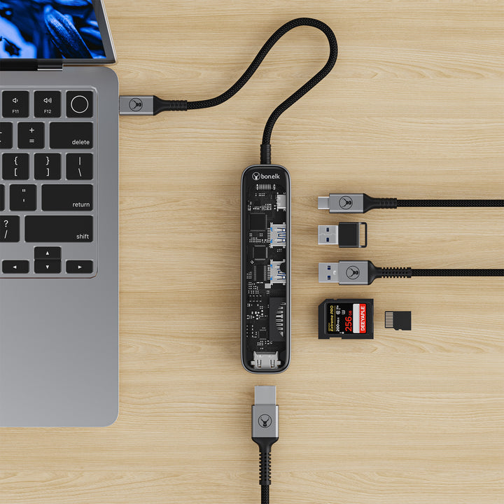 Bonelk Vision Long-Life USB-C to 8in1 Multiport Hub -  Clear