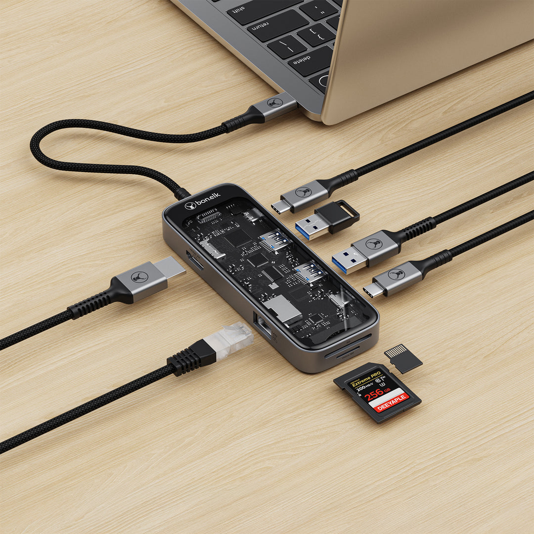 Bonelk Vision Long-Life USB-C to 6in1 Multiport Hub -  Clear