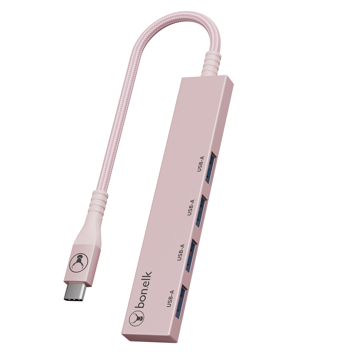 Bonelk Long-Life USB-C to 4 Port USB-A Slim Hub - Blush