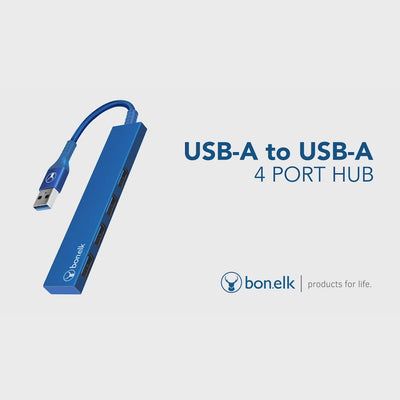 Bonelk Long-Life USB-A to 4 Port USB 3.0 Slim Hub - Blue