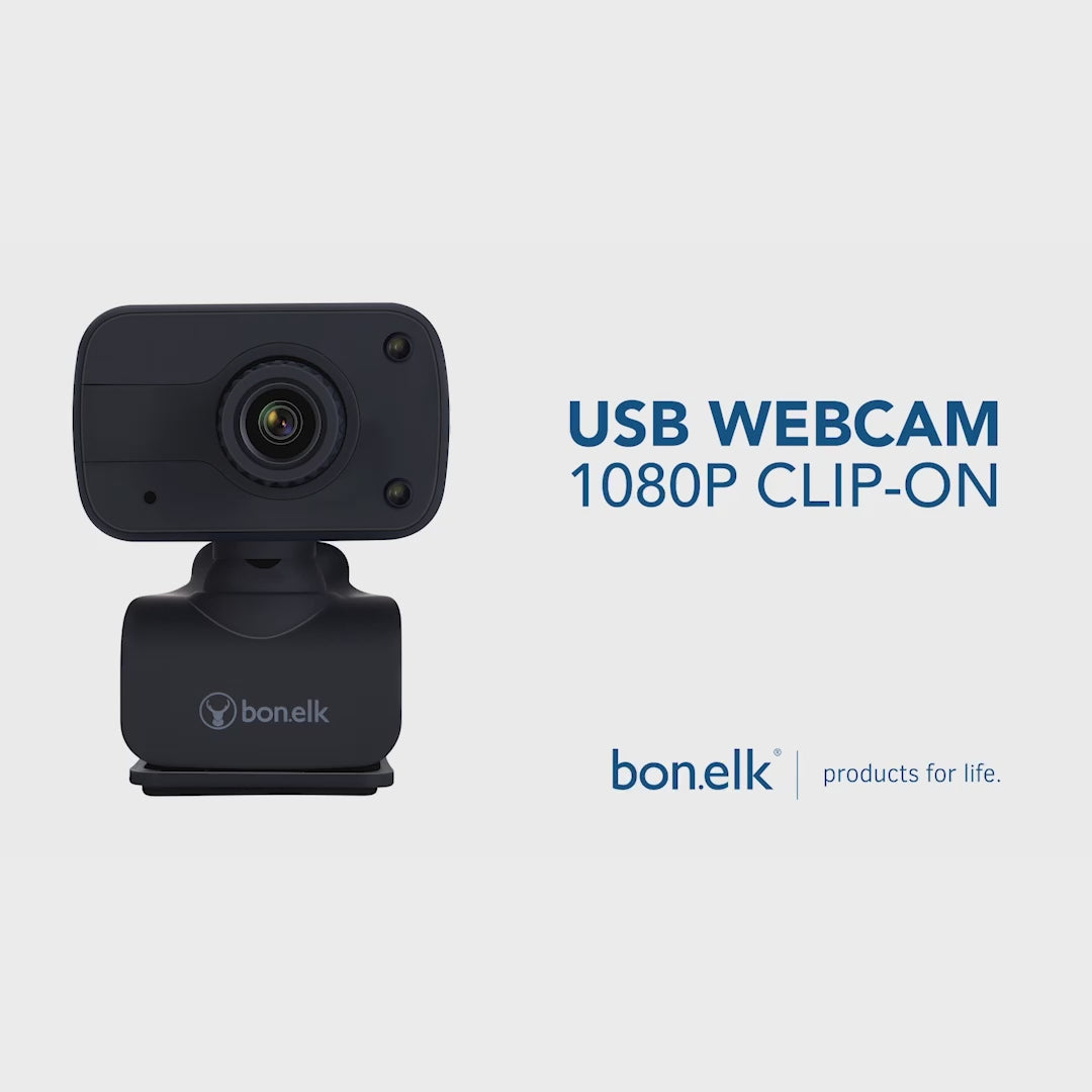 Bonelk USB Webcam, Clip On, 1080p - Black
