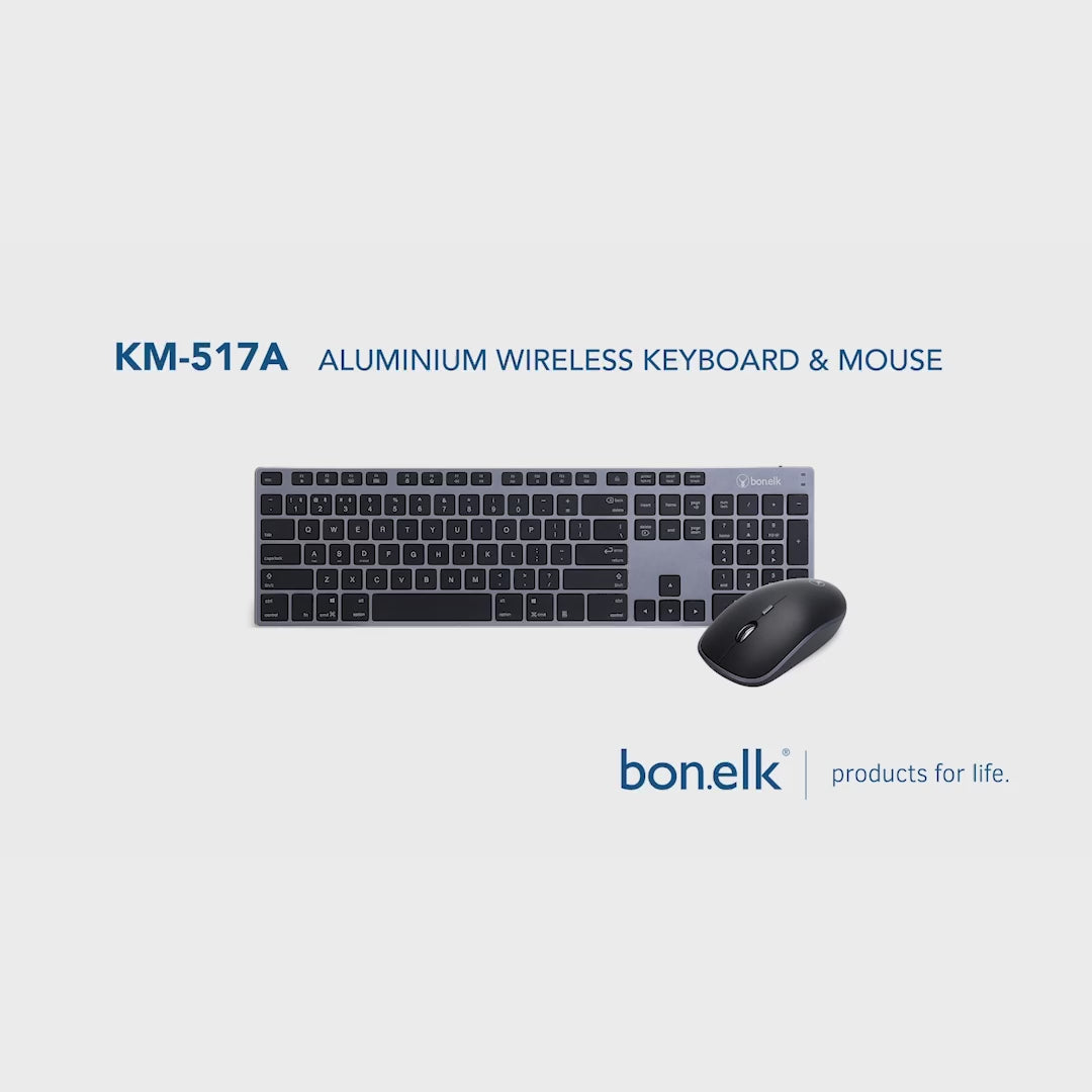 Bonelk Aluminium Bluetooth Keyboard and Mouse Combo, Full Size, KM-517A  - Space Grey