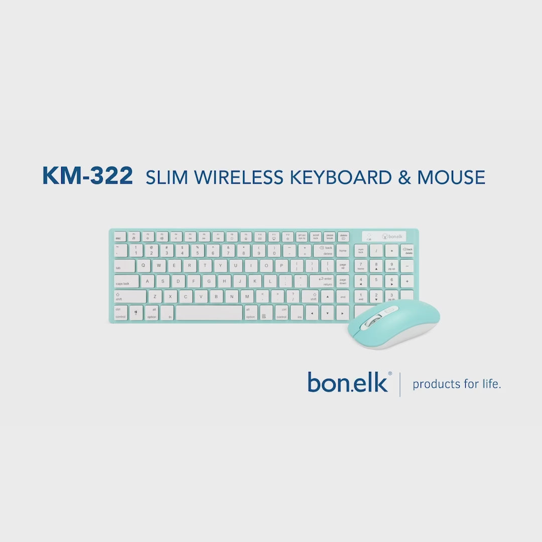 Bonelk Slim Wireless Keyboard and Mouse Combo, KM-322 - Teal