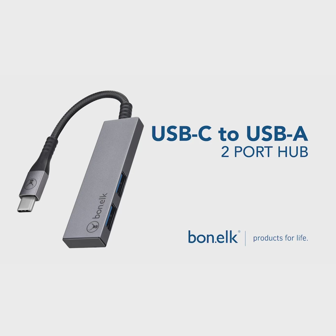 Bonelk Long-Life USB-C to 2 Port USB 3.0 Slim Hub -  Space Grey