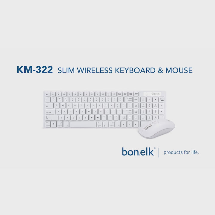 Bonelk Slim Wireless Keyboard and Mouse Combo, KM-322 - White