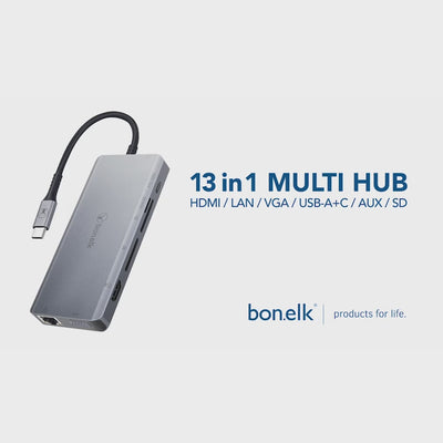Bonelk Long-Life USB-C to 13in1 Multiport Hub - Space Grey