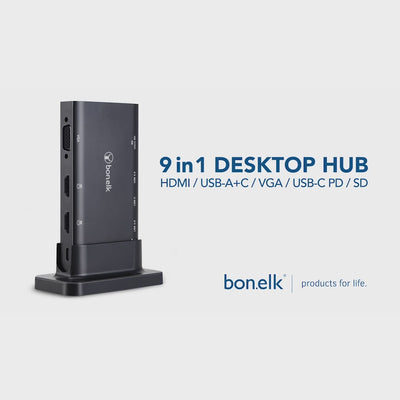 Bonelk Long-Life USB-C to 9in1 Multiport Desktop Hub - Black