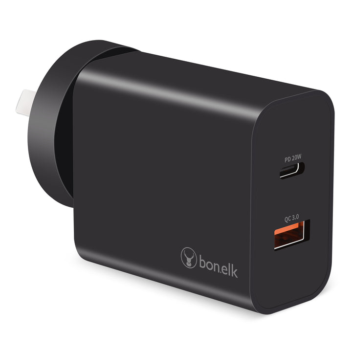 Bonelk Wall Charger, USB-C/USB-A, 38W - Black