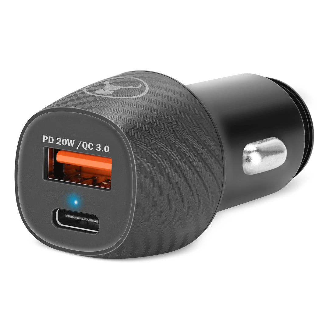 Bonelk Car Charger, Carbon Series, USB-C PD / USB-A QC 3.0, 20W - Black